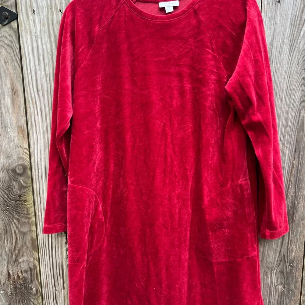 Pure Jill Red Velour/Velvet Tunic Long Sleeve Top with Pockets Sz Med Petite - Picture 4 of 9